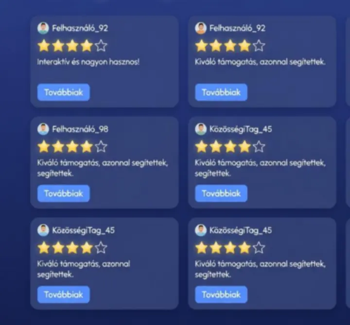 Közösségi visszajelzéseket kezelő sötét felhasználói felület