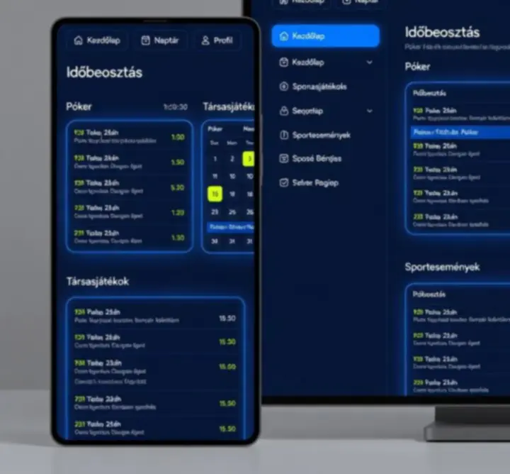 Sötét, modern információs dashboard menetrend nézettel