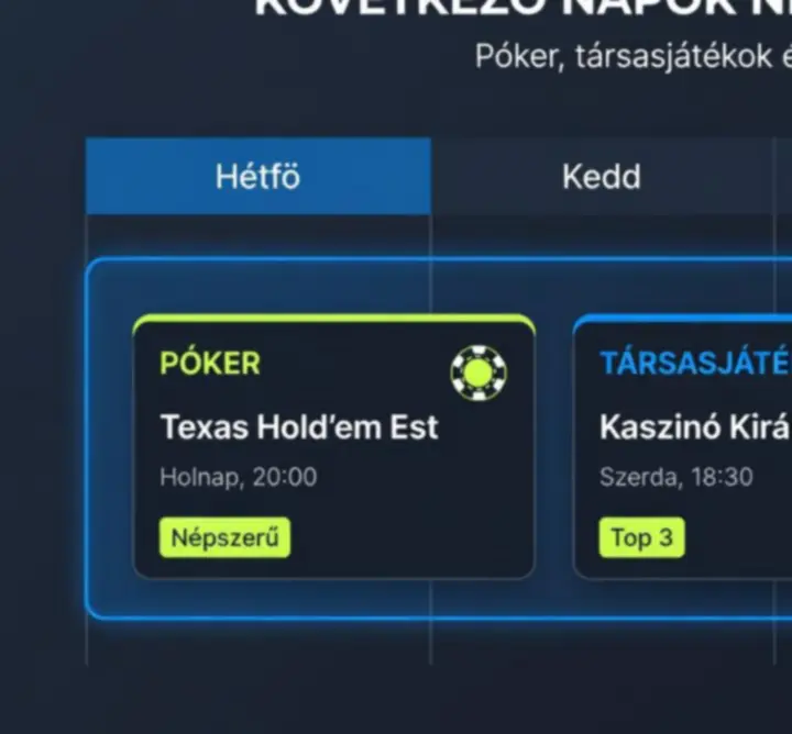 Közelgő eseményeket kiemelő dashboard kártyák
